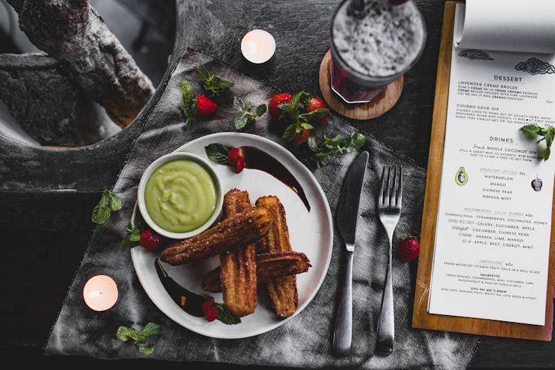 Churros with chocolate dipping sauce
